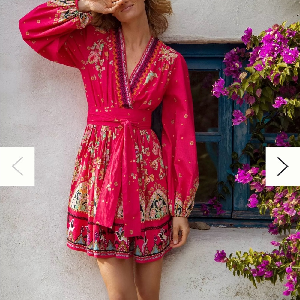 Anthropologie Vibrant Pink Long Sleeve Dress